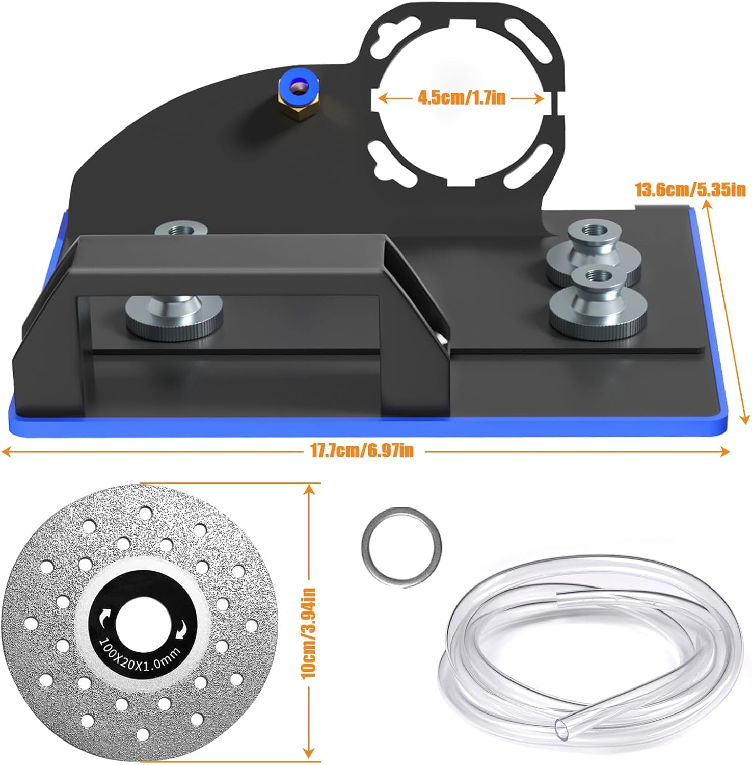 Angle Grinder Stand for Tile 45° Chamfer Cutting Tile Chamfering Tool with 3 Saw Blades 2 Meter Long Hose & Gloves 100 -Type Angle Bracket Grinder Holder for Ceramic Stone Cutting(Black)