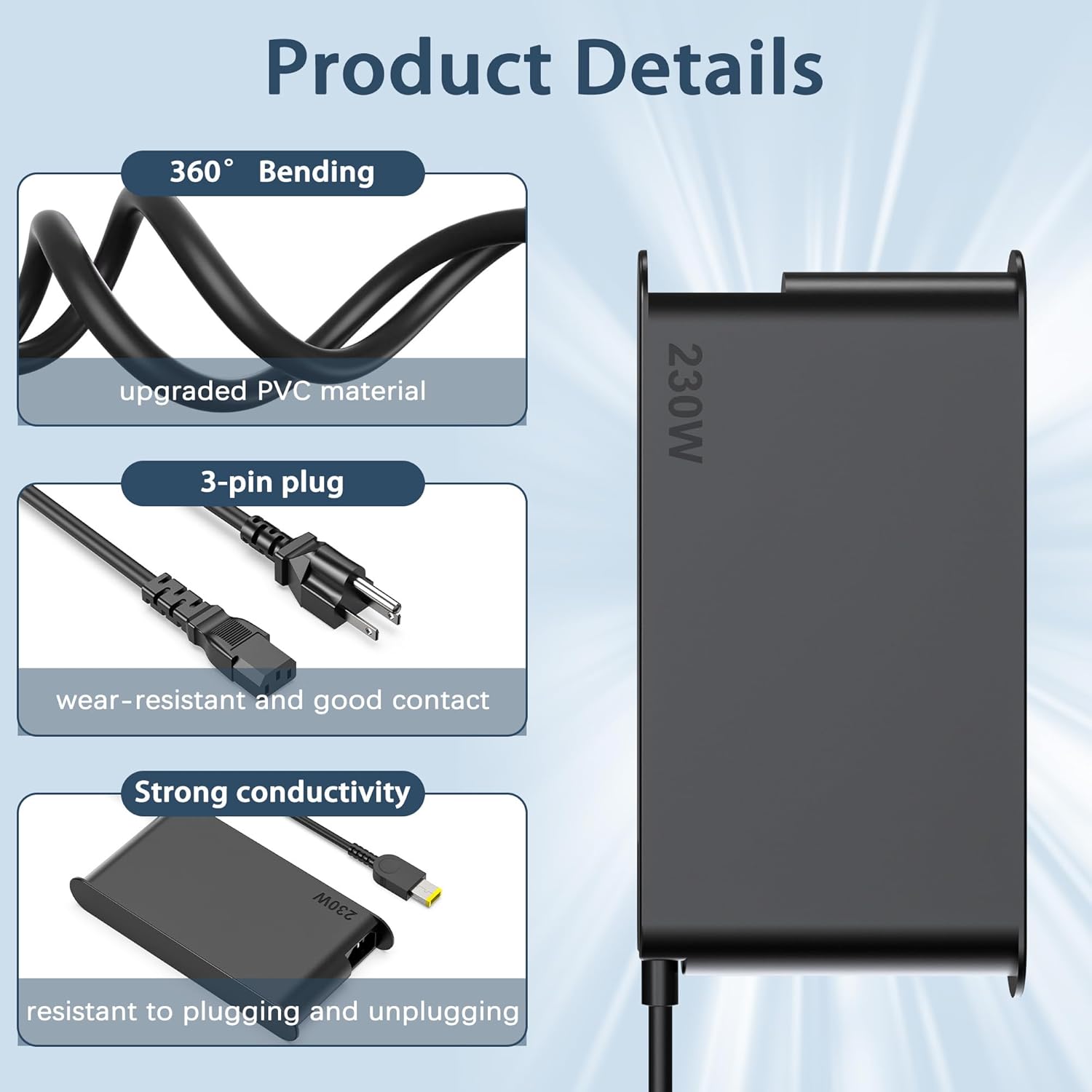 230W AC Adapter for L-enovo Legion 5 Charger, Compatible L-enovo with Legion 7 5P C7 S7 Y720 Y730 Y540 Y530 Y520 Y900 Y910 Y920 Laptop Power Supply(230W AC Charger Compatible with Lenovo)
