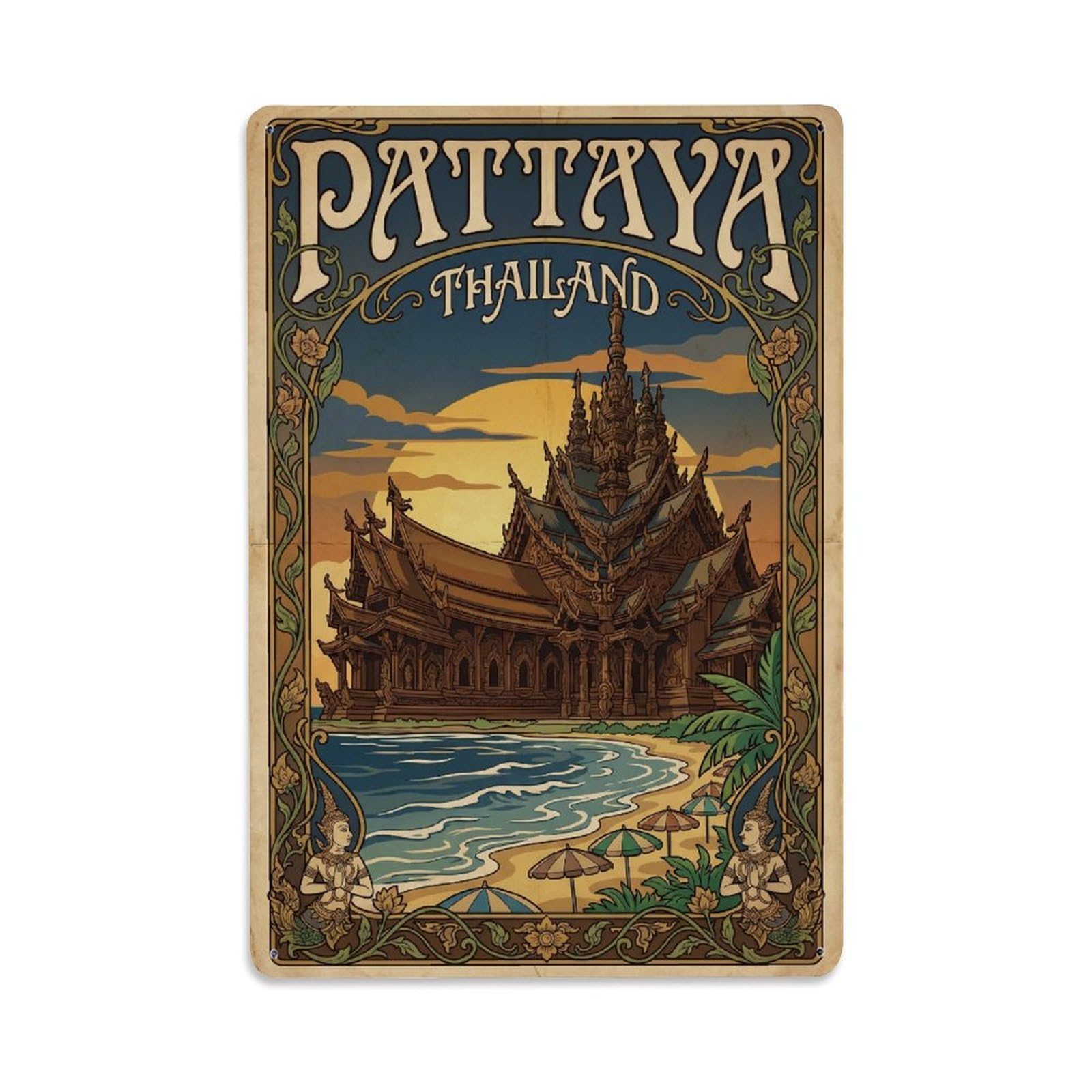 Metal Tin Sign Retro Thailand Pattaya Travel