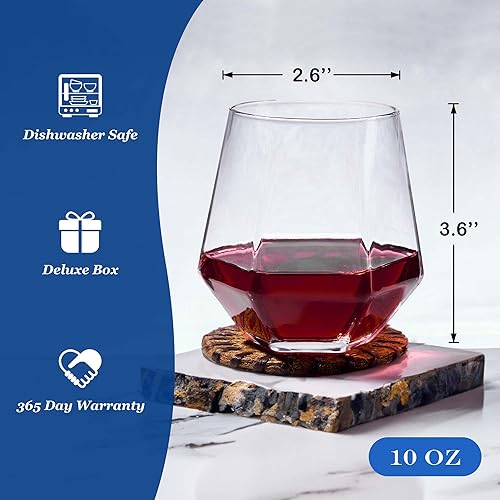 Miniatura 4 de JBHO Juego de 6 copas de vino sin tallo juego de copas de vino pequeñas rojas o blancas con forma de diamante de 10 onzas vasos cortos únicos vaso