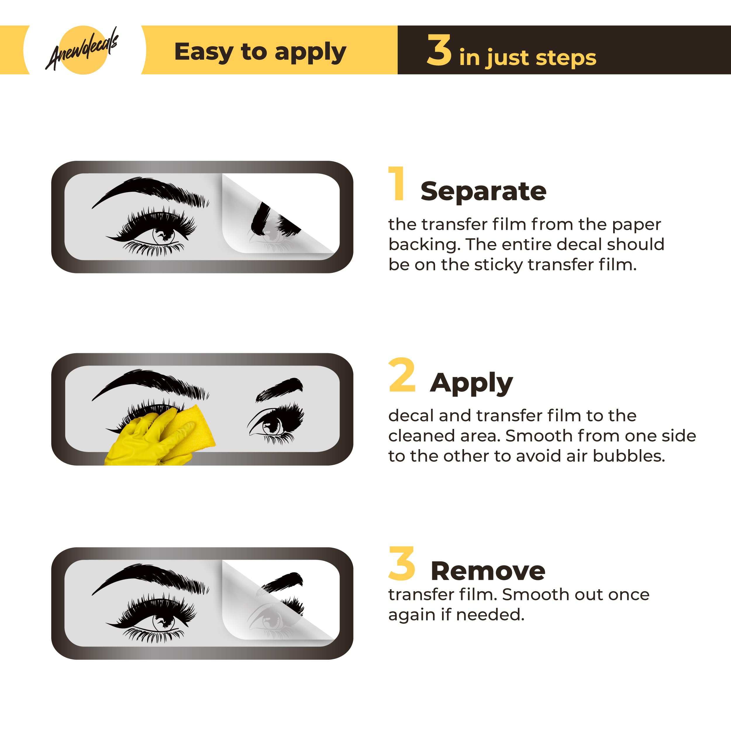 Eyelashes & Brows Wall Decal - Removable Vinyl Sticker, Multiple Sizes, Custom Text & Colors, For Salon & Home Decor