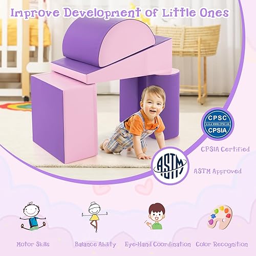 Miniatura 6 de Costzon 5 juguetes de escalada para niños pequeños, estructura de juego de bloques de espuma suave, escaladores para el desarrollo infantil,