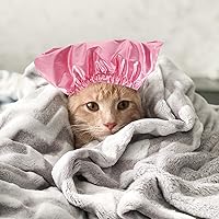 Vista 7 de VILLCASE Gorro de ducha para gatos, gorro de baño impermeable rosa para gatos pequeños, cubiertas ajustables y reutilizables de protección