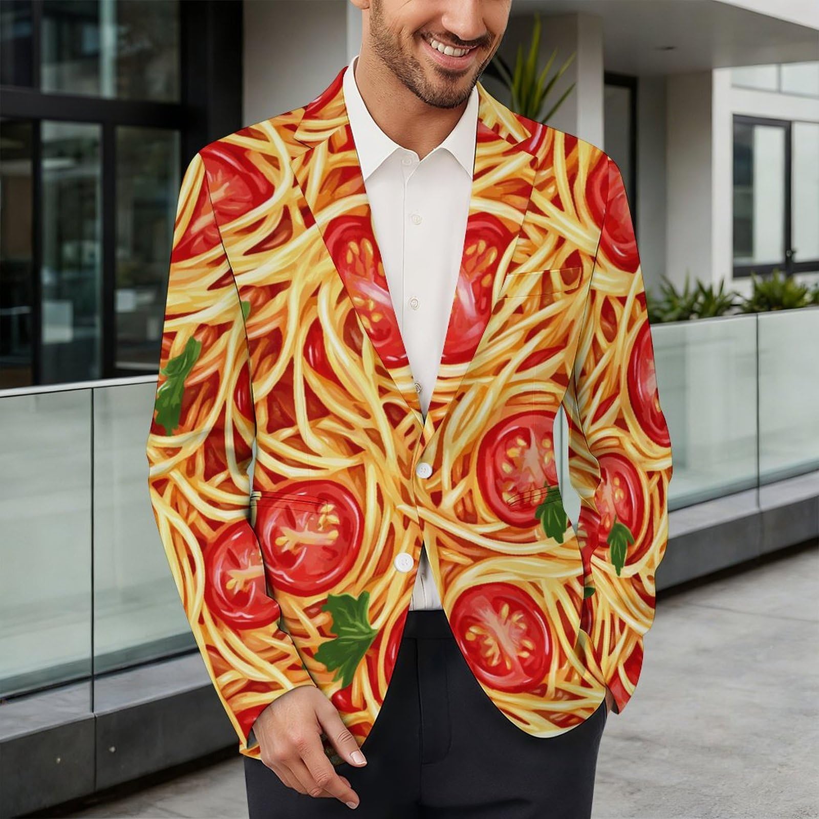 Spaghetti Pasta Noodles Salsa T-omato Giacche Uomo Casual Sport Cappotto Blazer Due Bottoni Giacca
