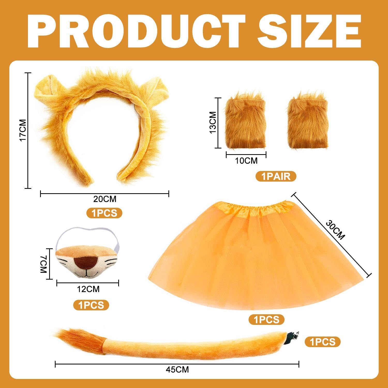 UDNFHL 1 Bandeau, 1 Nez, 1 Queue, 1 Paire De S Et Une Jupe De Fil 1 Pièce, Accessoires De Vêtements De Lion, Costumes De Cosplay, Fournitures De Fête