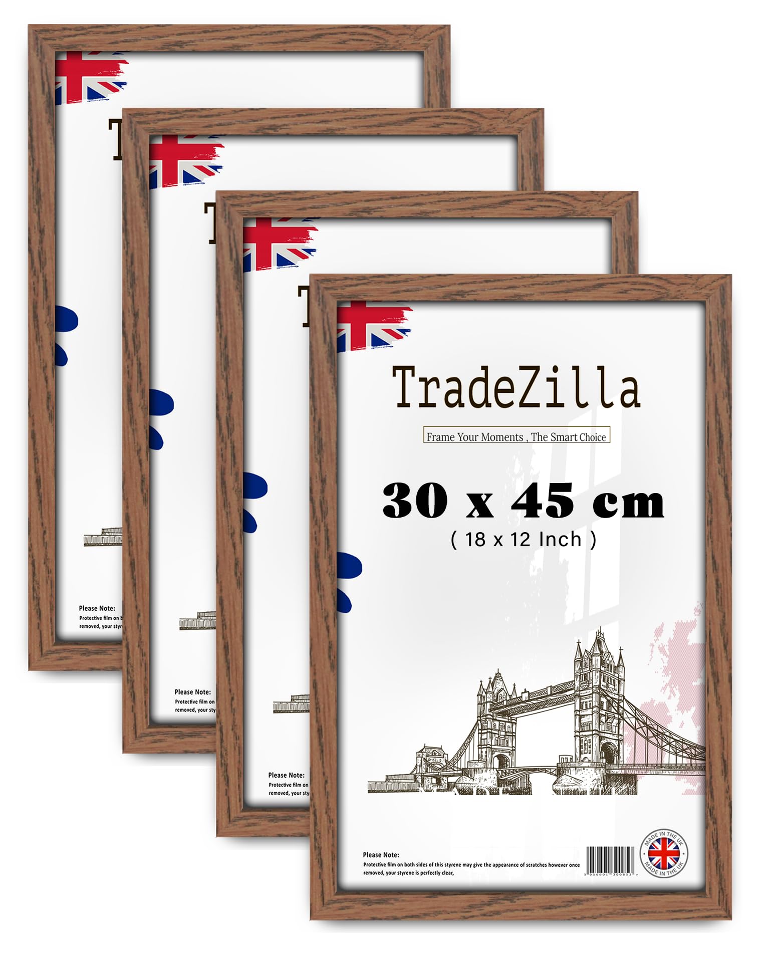 Tradezilla Dark Oak Pack Of 4 Medium 18 Inch X 12 Inch Eton Wood Gift Frame Classic (30 X 45 Cm) Frame, Perfect For Art Display 0' 12" X 1' 6" [ ]