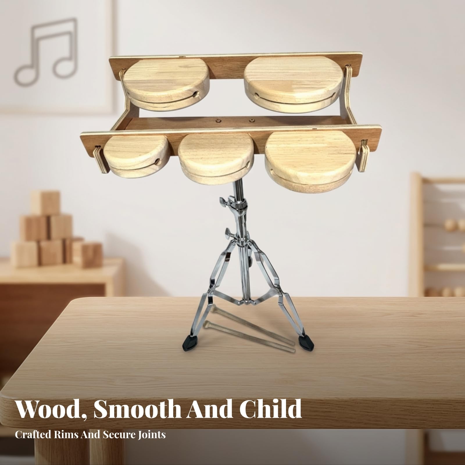 Set di Tamburi con Treppiede Educativo Leggero, Funzionale, Percussione, per Casa, Scuola infanzia, Principianti