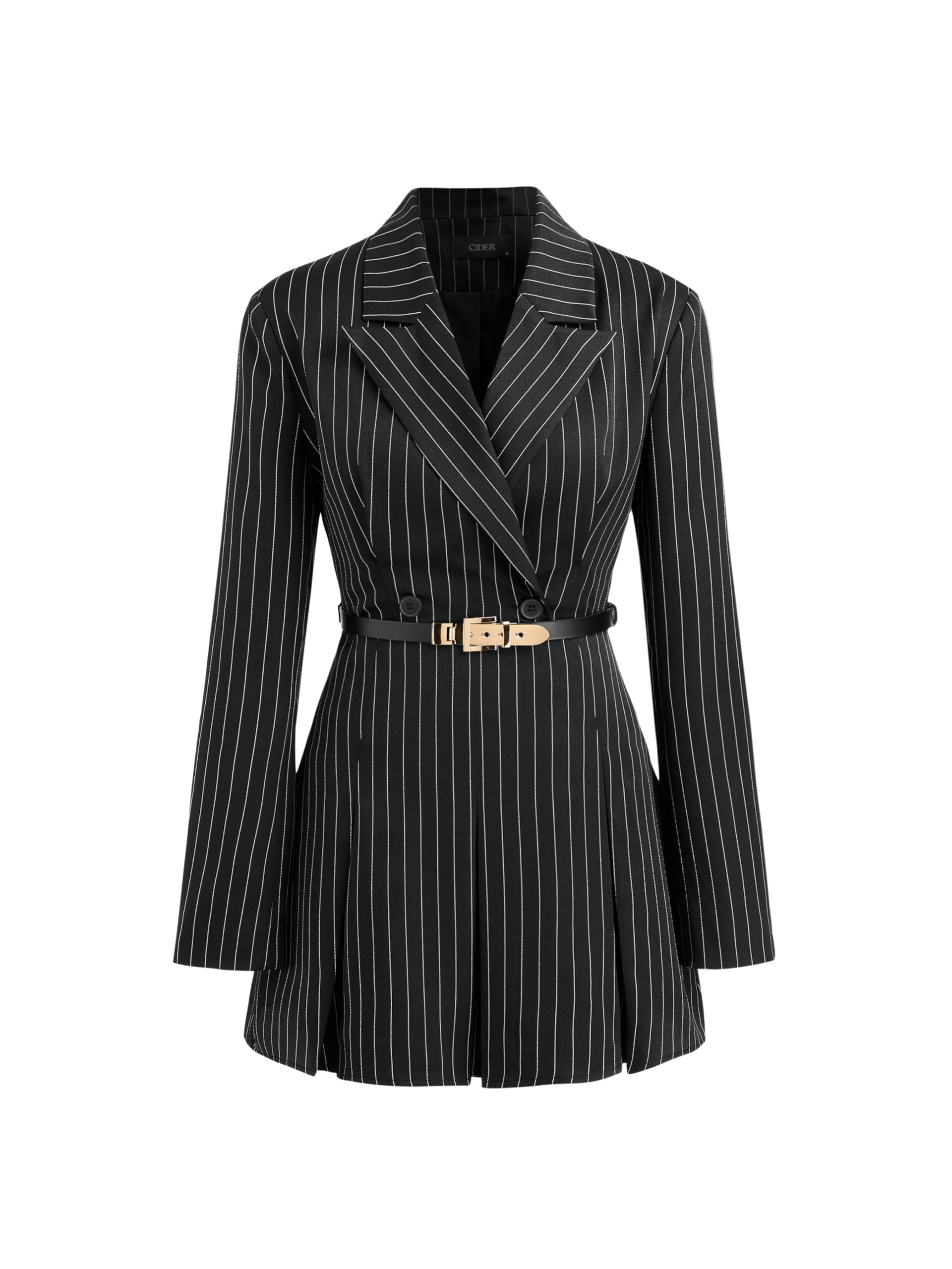CIDER Blazer Dress Women Work Office Striped Split Button Collar Neck Mini Dress with Belt