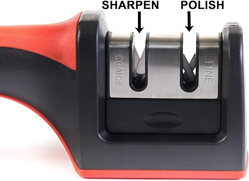 Miniatura 4 de HUJI El afilador de cuchillos de cocina profesional de 2 etapas ayuda a reparar, restaurar y pulir cuchillas con mango de seguridad de agarre suave,