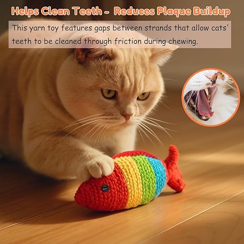 Miniatura 4 de Juguete de gato de pez de ganchillo a mano con hierba gatera y campana, juguetes interactivos naturales para gatos de interior, juguetes suaves de