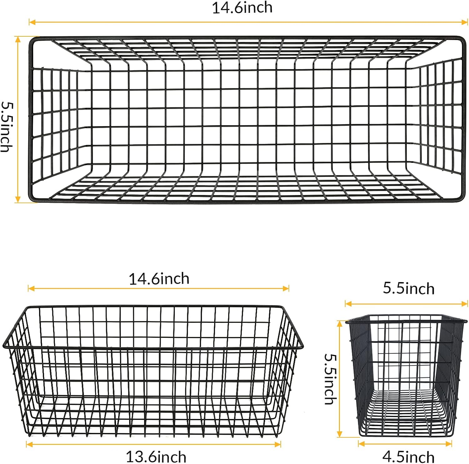 2 Sets Extra Large Hanging Wall Basket, Black Metal Wire Baskets with Steel Hooks for Organizing, WallmountedFruit Vegetable Toy Snack Storage, Home Kitchen Bathroom Laundry Pantry Organizer - Image 2