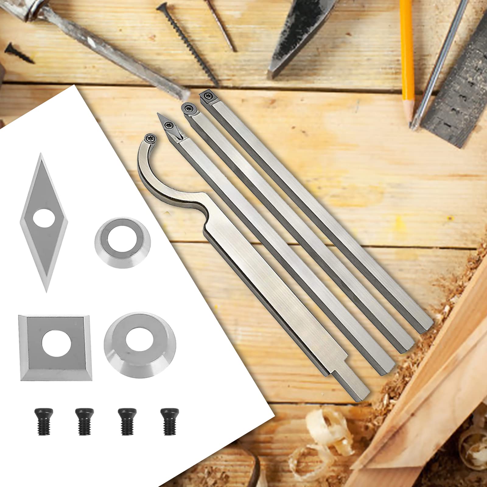 Plaquettes Carbure 16 Pièces Kit de Fers à Tourner CNC pour Bois Vis M4