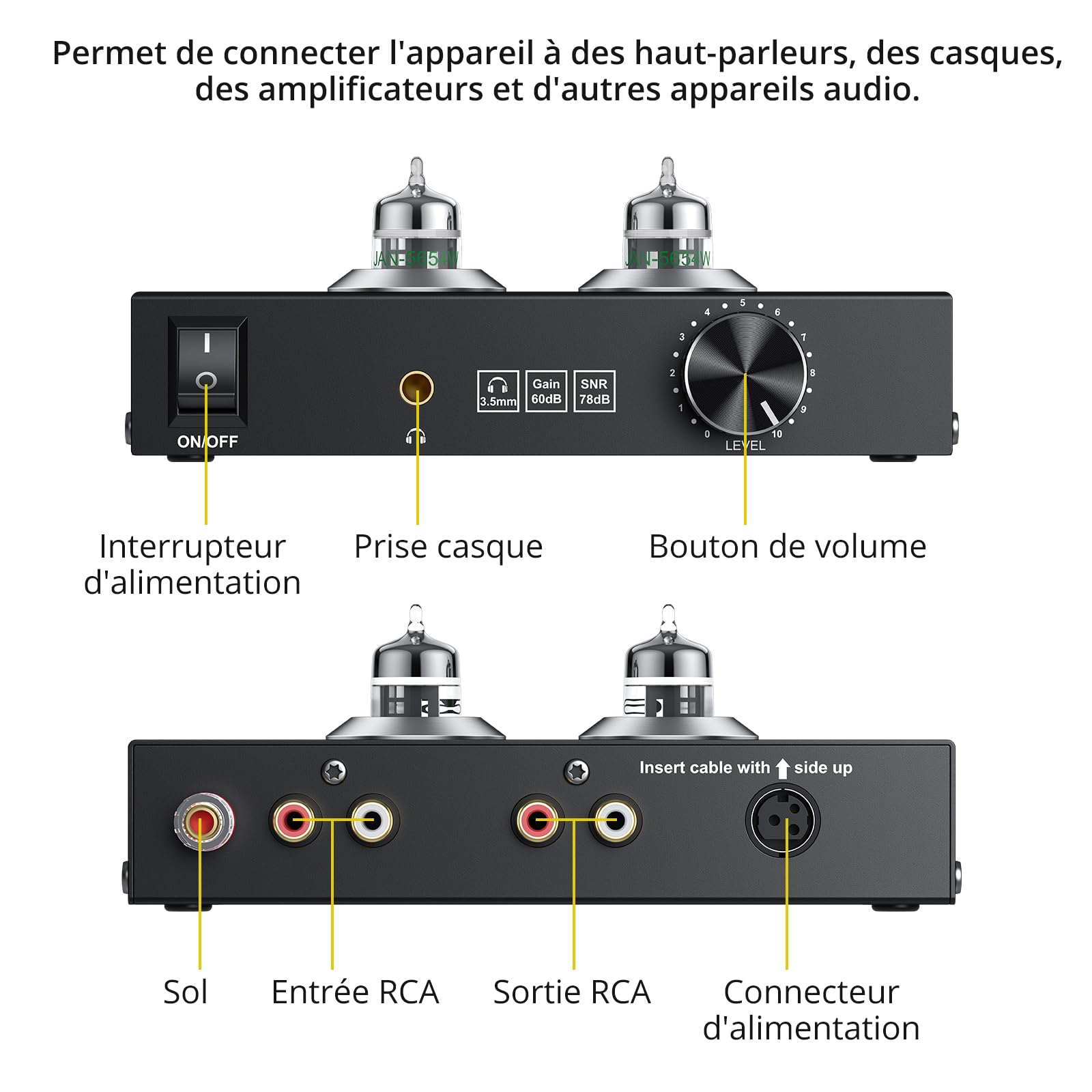 PROZOR Préampli Phono à Tubes Tube Jan GE5654 Réglage Volume Sortie Casque Connexions Dorées pour Platines MM