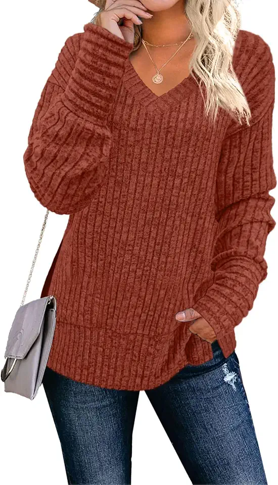 JomeDesign Womens Sweaters Long Sleeve V Neck Shirts Loose Casual Fashion Tops