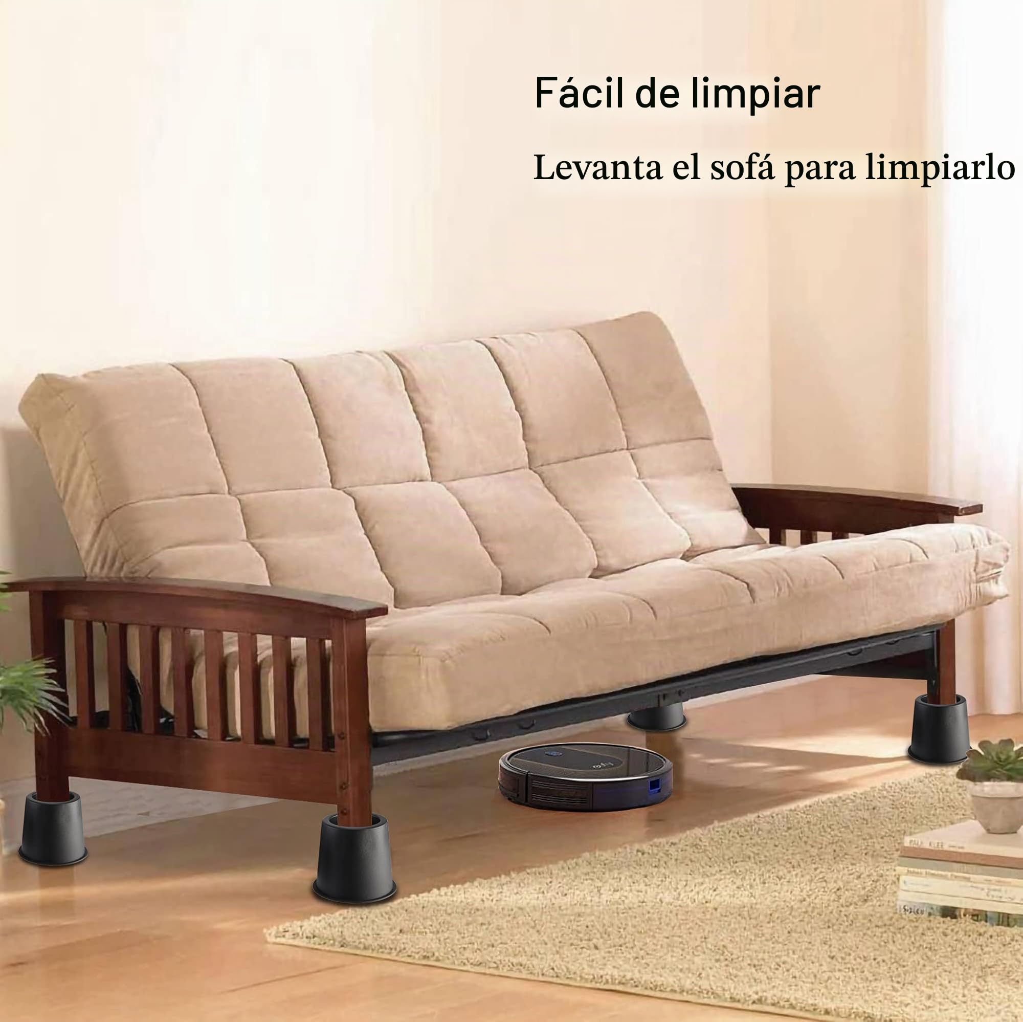 Elevadores de cama Lufia de 10 cm de alta resistencia, elevadores de muebles de cama con almohadilla antideslizante ideal para cama, sofá, mesa, silla o escritorio, juego de 4 (negro)