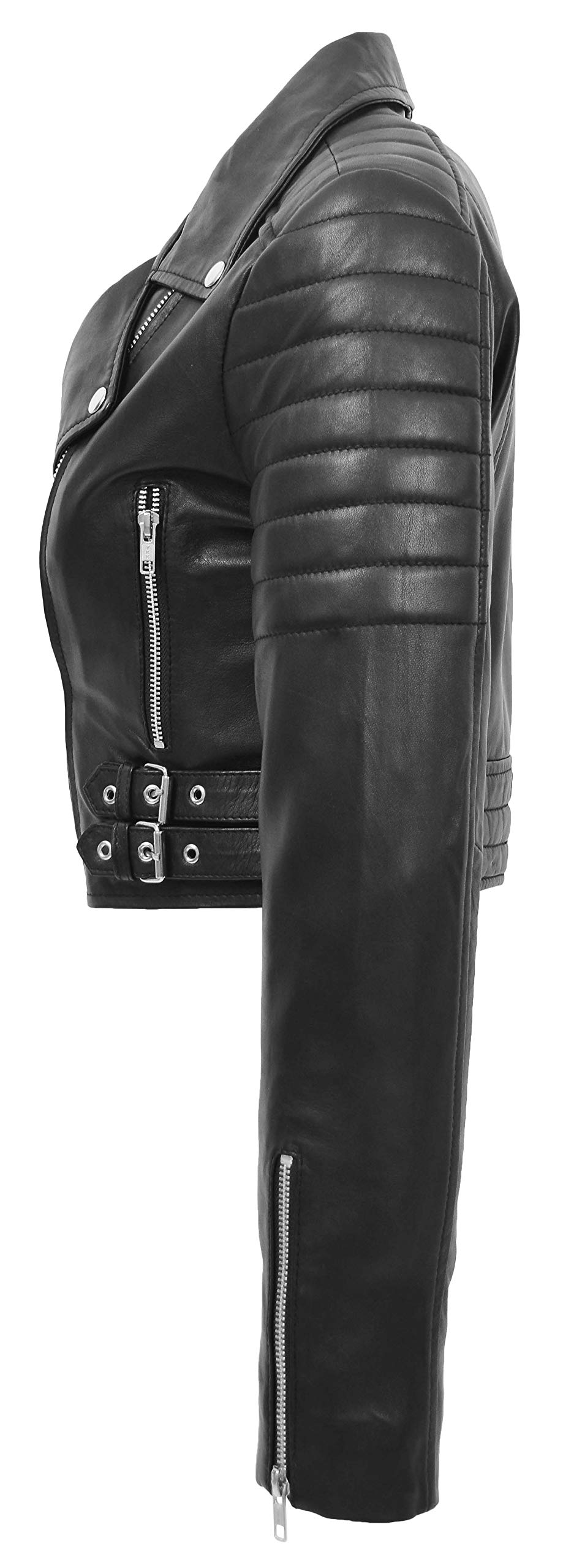A1 Fashion Goods Damen-Bolero-Jacke aus Leder, tailliert, bauchfrei, verschiedene Farben, Erika, Schwarz, 44