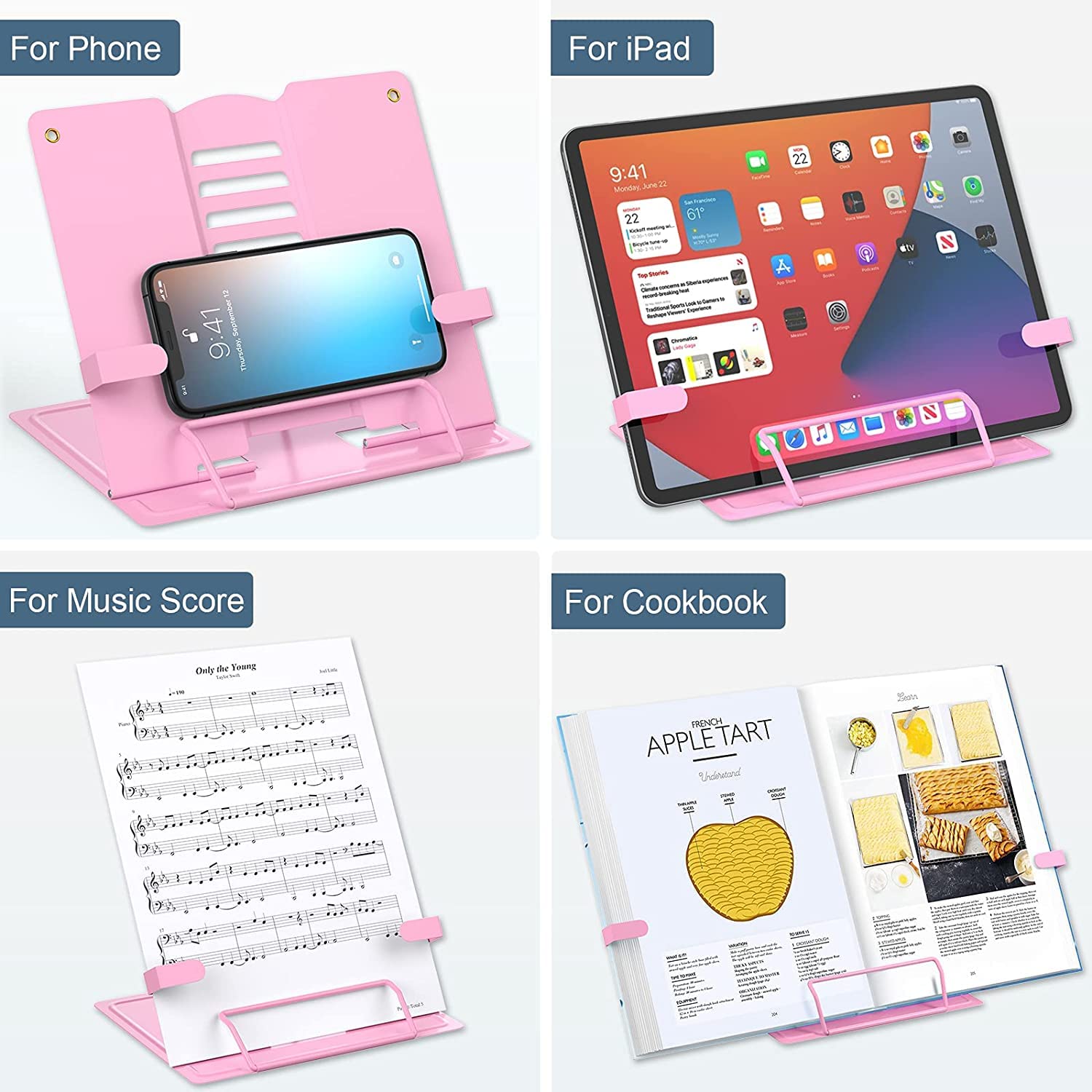 Leggio Per Libri Regolabile In Metallo - Porta Ricette E Tablet | Supporto Per Lettura Da Tavolo, Bianco