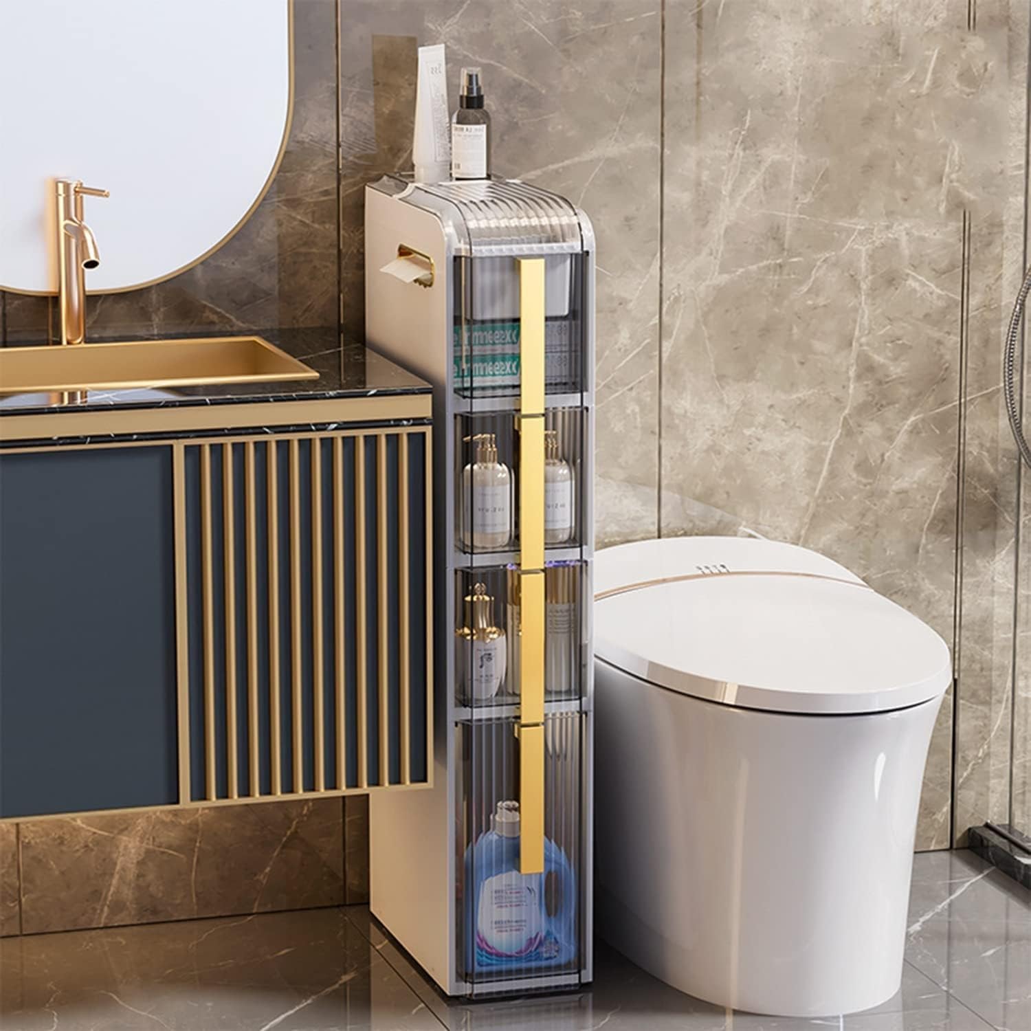 Storage Cabinet Waterproof Bathroom Cabinets, Storage Accessories Floor Standing Cabinet for Bathroom, Furniture for Bathroom Bedroom Kitchen Hallway(4 tier)