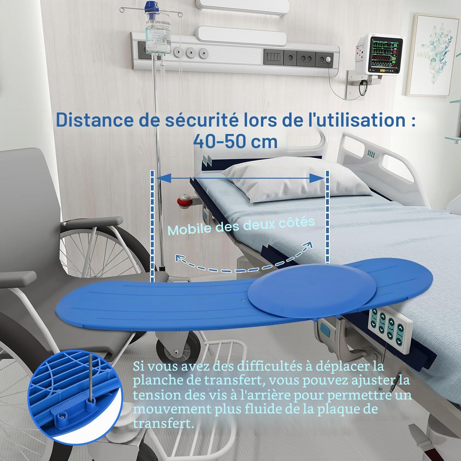 Planche de transfert pour fauteuil roulant, planche incurvée pour fauteuil roulant, aide au transfert pour personnes âgées ou handicapées, système de transfert facile pour le transfert du