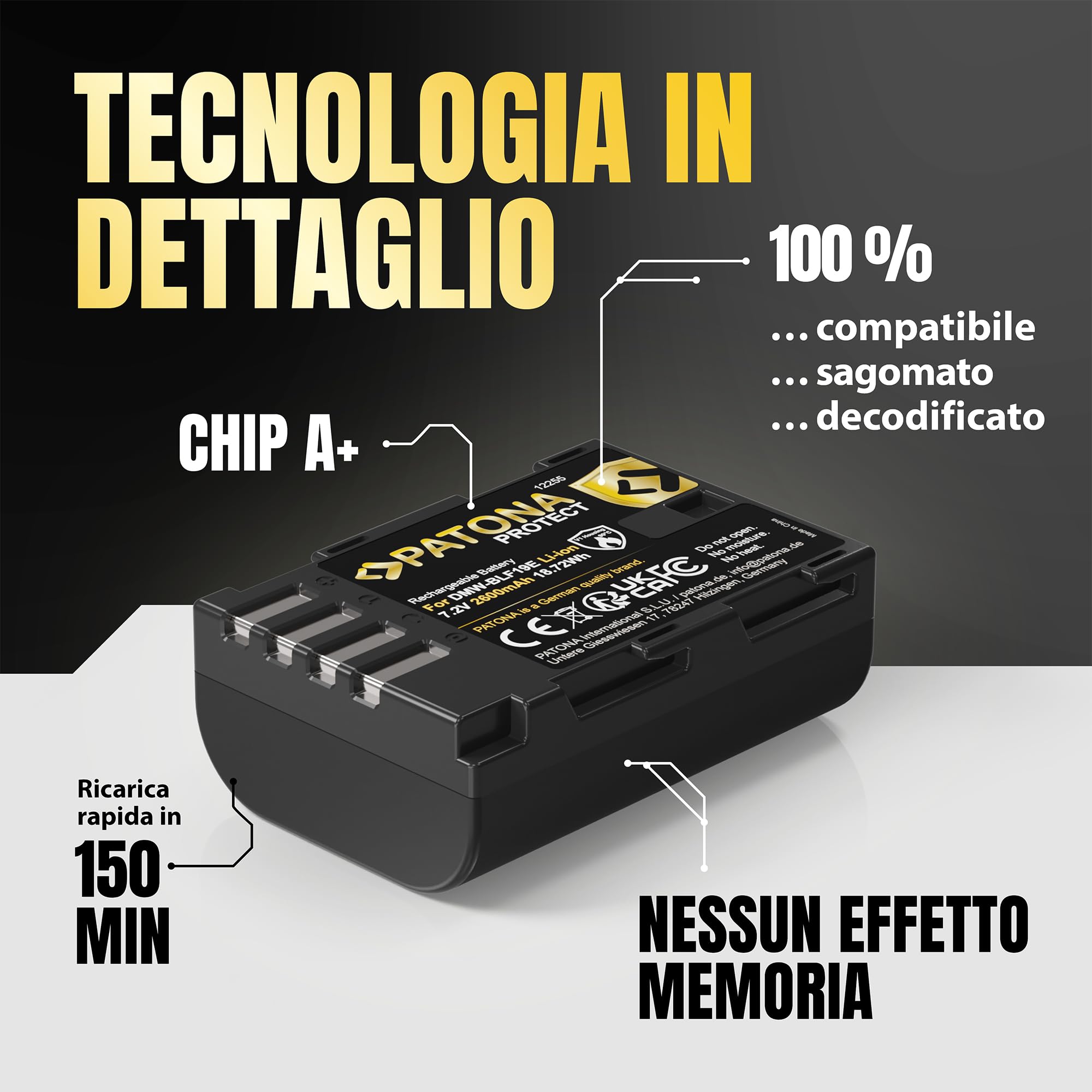 PATONA 2X Protect Batteria per Panasonic DMW-BLF19 BLF19E, 2600mAh