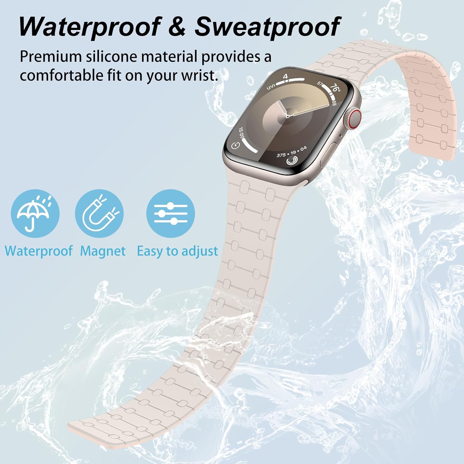 Amizee Magnetic Bands Compatible with Apple Watch Band 49/46/45/44/42/41/40/38mm Women Men, Sport Silicone Strap for iWatch Ultra 3/2/1 Series 11 10 9 8 7 6 5 4 SE3/2/1 (42/41/40/38, Starlight Pink) - Image 4