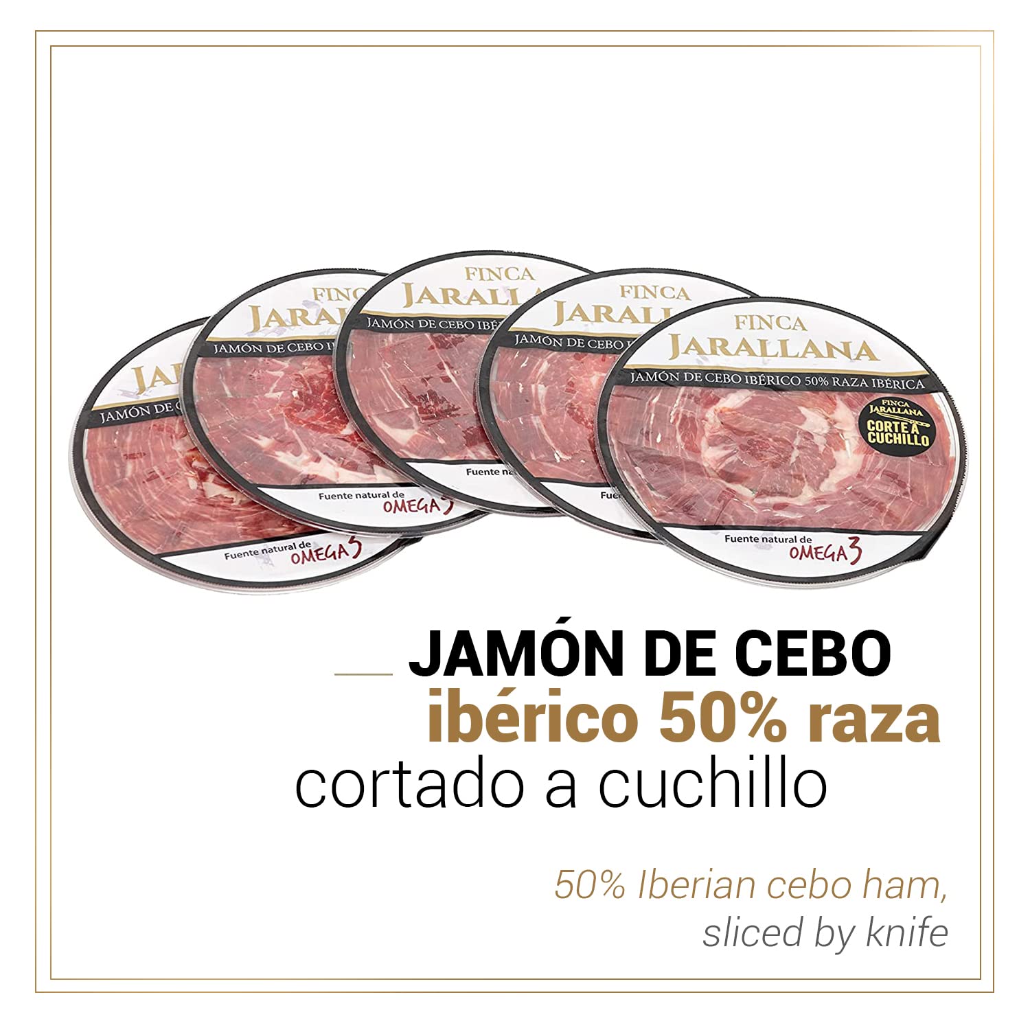 Finca Jarallana - Prosciutto di Cebo Iberico Tagliato al 50% - 5 Piatti da 100 g - Essiccazione e Stagionatura Naturale di + 36 Mesi - Maiale Iberico Allevato in Regime Estensivo