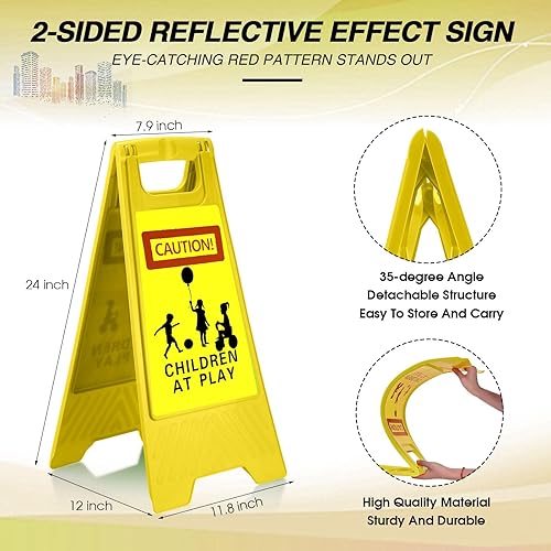 Miniatura 2 de Letrero reflectante de 2 piezas para jugar en la calle Slow Down Kids at Play, letrero de doble cara de 24 pulgadas, mango portátil para niños en