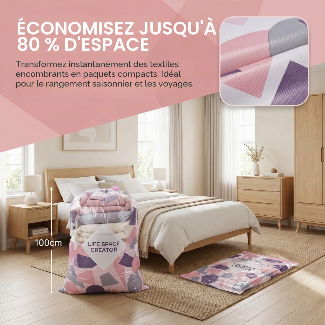 Life Space Creator Storage Bags - Better Life Space Vakuumbeutel, No Pump Vacuum Storage Bags, IPX6, Fast Compression in 3 Seconds, Saves Up to 80% Space, for Clothes, Comforters(6PCS,L)