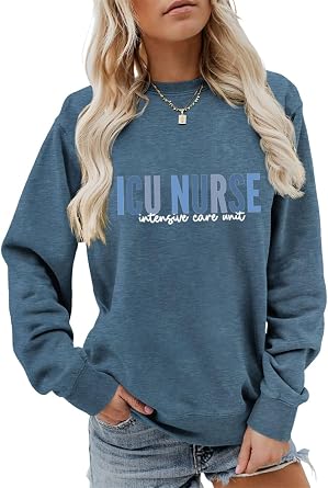 ICU Nurse Sweatshirt Intensive Care Unit Sweatshirt Registered Nurse Shirts Women Crewneck ICU Nursing Pullover Tops