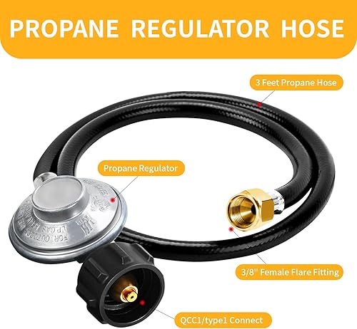 Miniatura 3 de GasSaf Regulador de propano de 3 pies con manguera reguladora de parrilla de gas, piezas de parrilla de gas propano de baja presión para parrillas