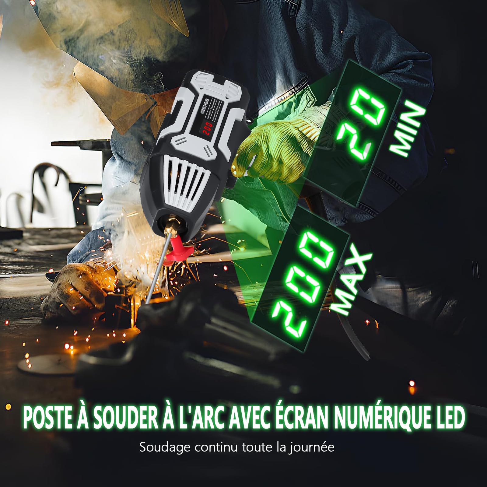 Poste a Souder Portative, 200A Arc Machine à Souder Soudeur Inverter Igbt Soudeuse à électrodes, 220v/3000w Portable Poste à Souder Affichage Digital Lcd Soudeuse Avec Outils De Soudage