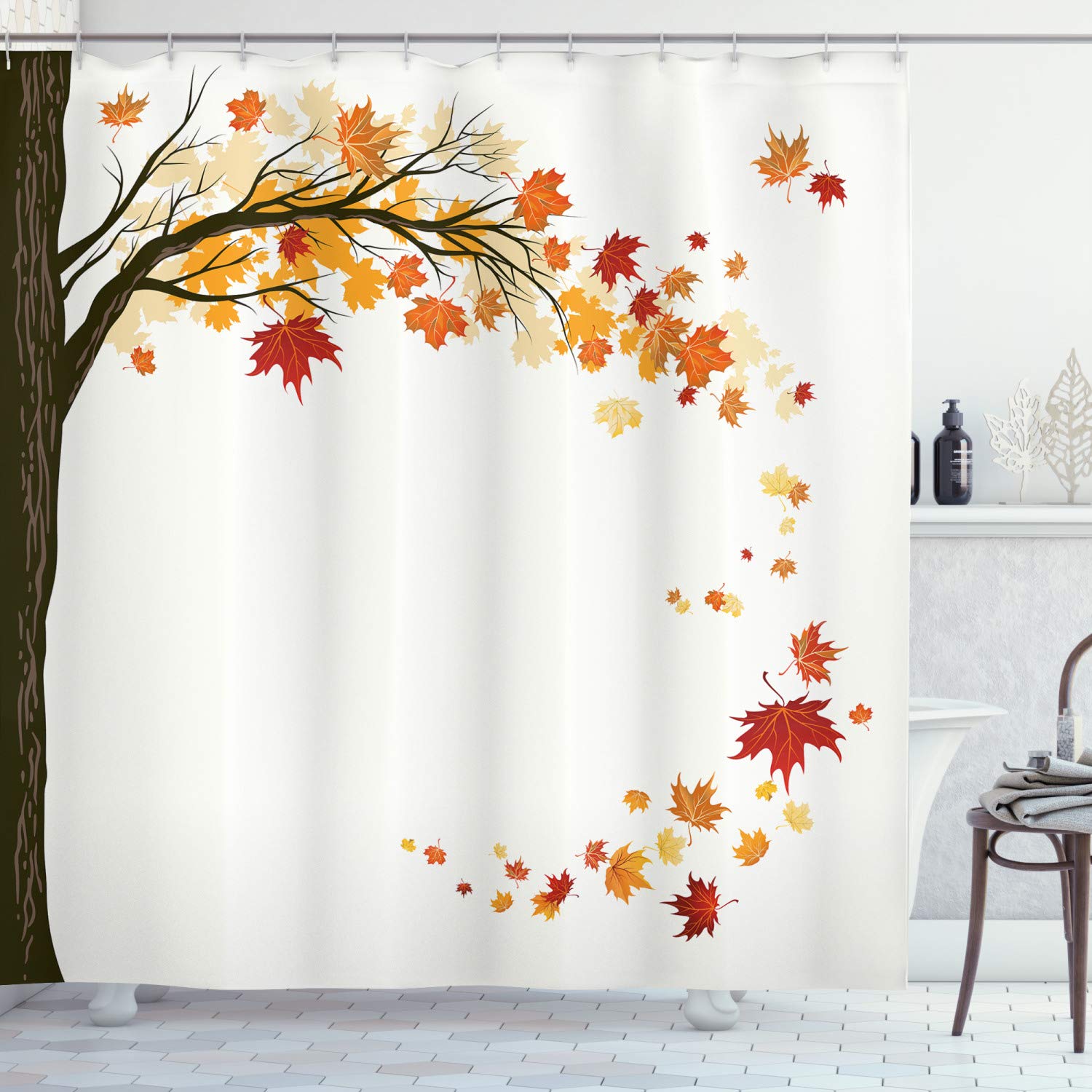 Amazon.com: Ambesonne Fall Shower Curtain, Leaf Group Motion in Mother  Earth Transition from Summer to Winter Season Theme, Cloth Fabric Bathroom  Decor Set with Hooks, 69 W x 70 L, Brown Orange :