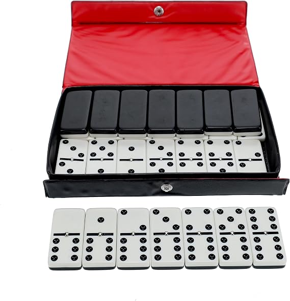 WE Games Two-Toned Black & White Double 6 Dominoes with Spinners - Ideal Size, Vintage Style Case, Family and Adult Board Games