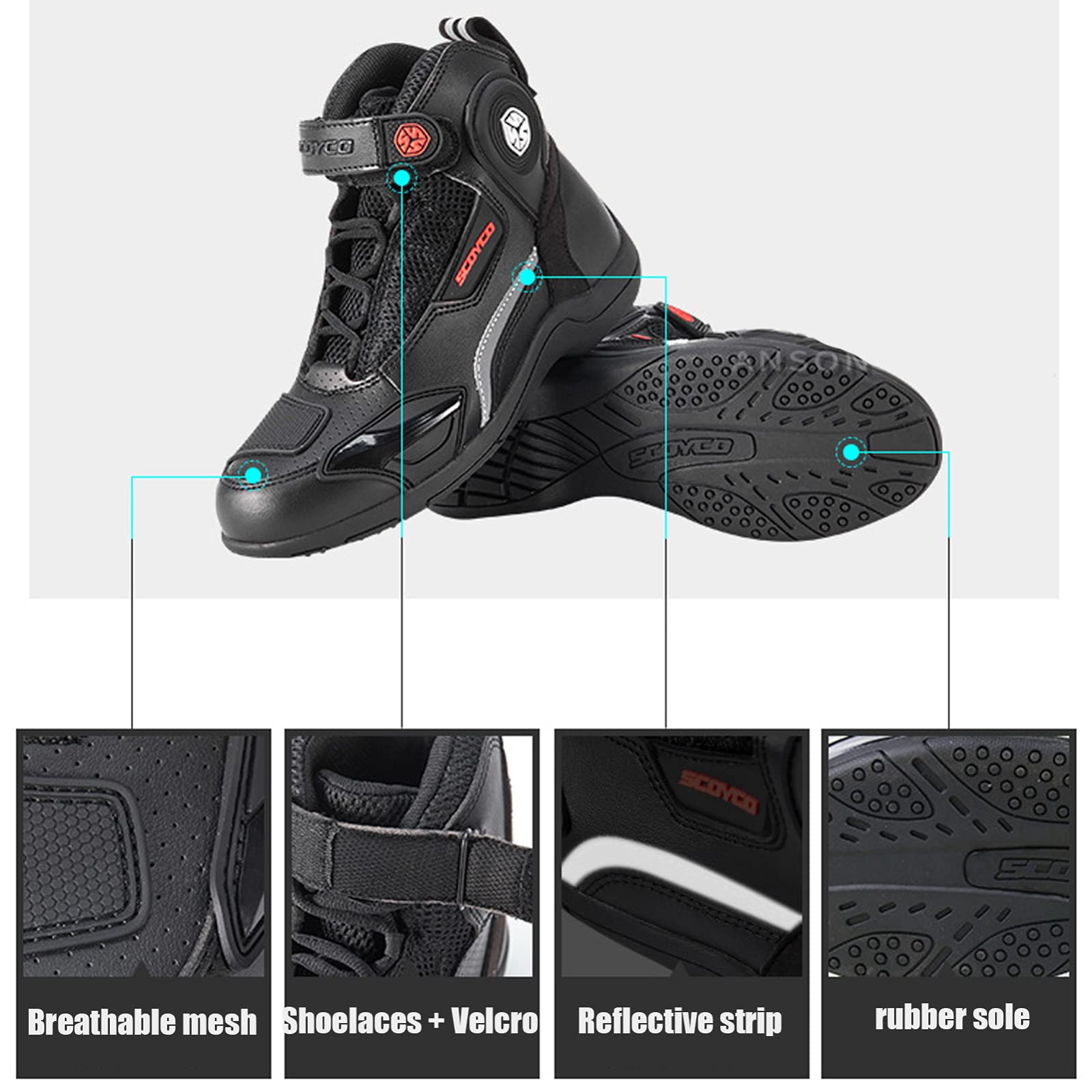 Hommes Moto Chaussures Noir Motocross Bottines Courtes en Cuir Imperméable, Moto Off-Road Chaussures Racing Sports Bottes,Bleu,39