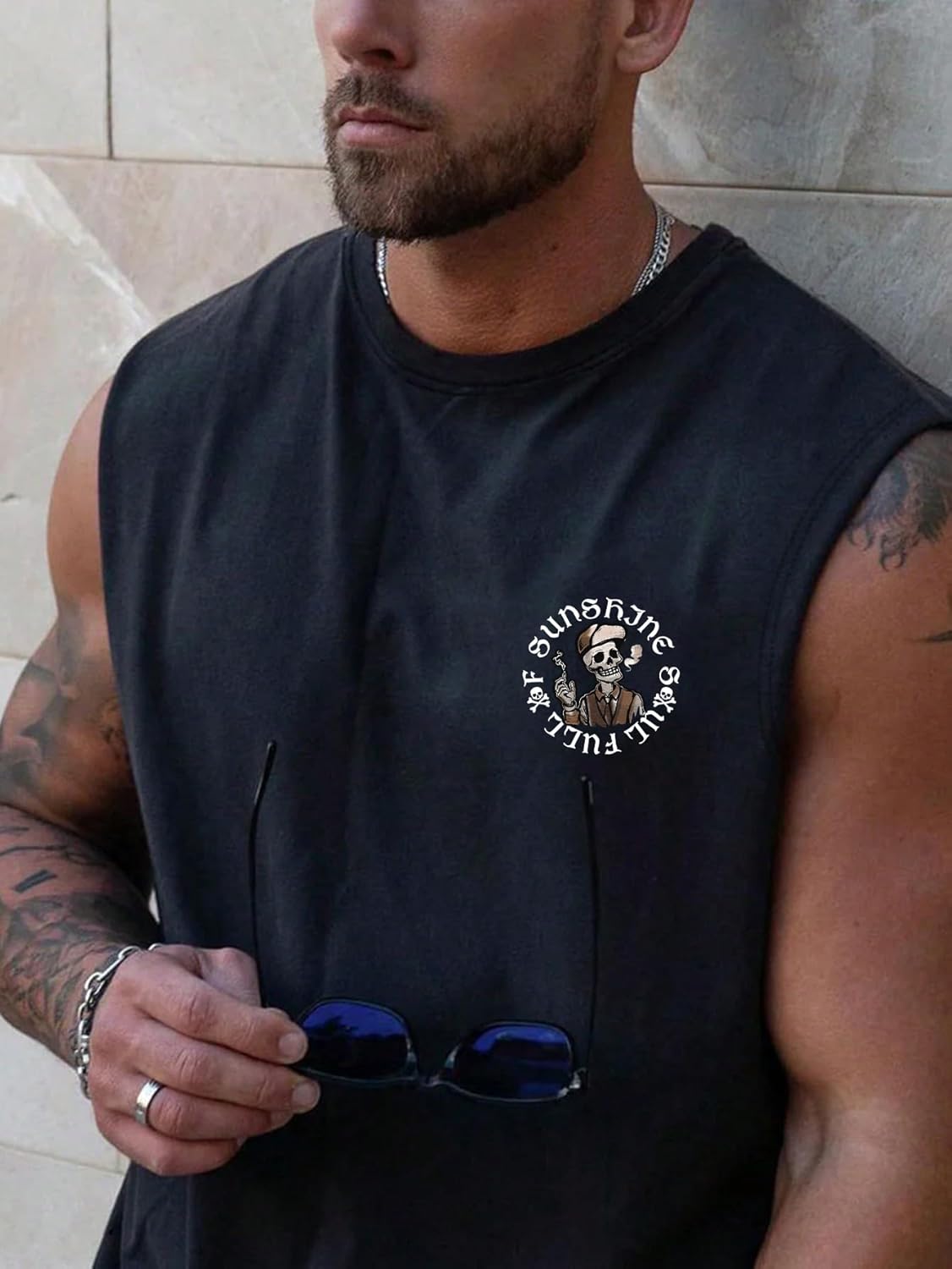 Men's Skull Graphic Summer Tank Tops Crew Neck Gym Workout Funny Sleeveless Tee Shirts for Mens - Image 2