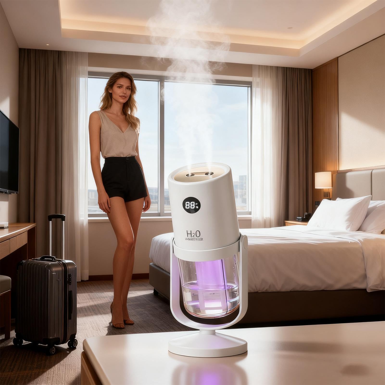 Umidificatore per interni | Umidificatore a doppio ugello con serbatoio da 320 millilitri | Purificatore d'aria per camera da | per casa bagno asilo ufficio auto viaggio inverno