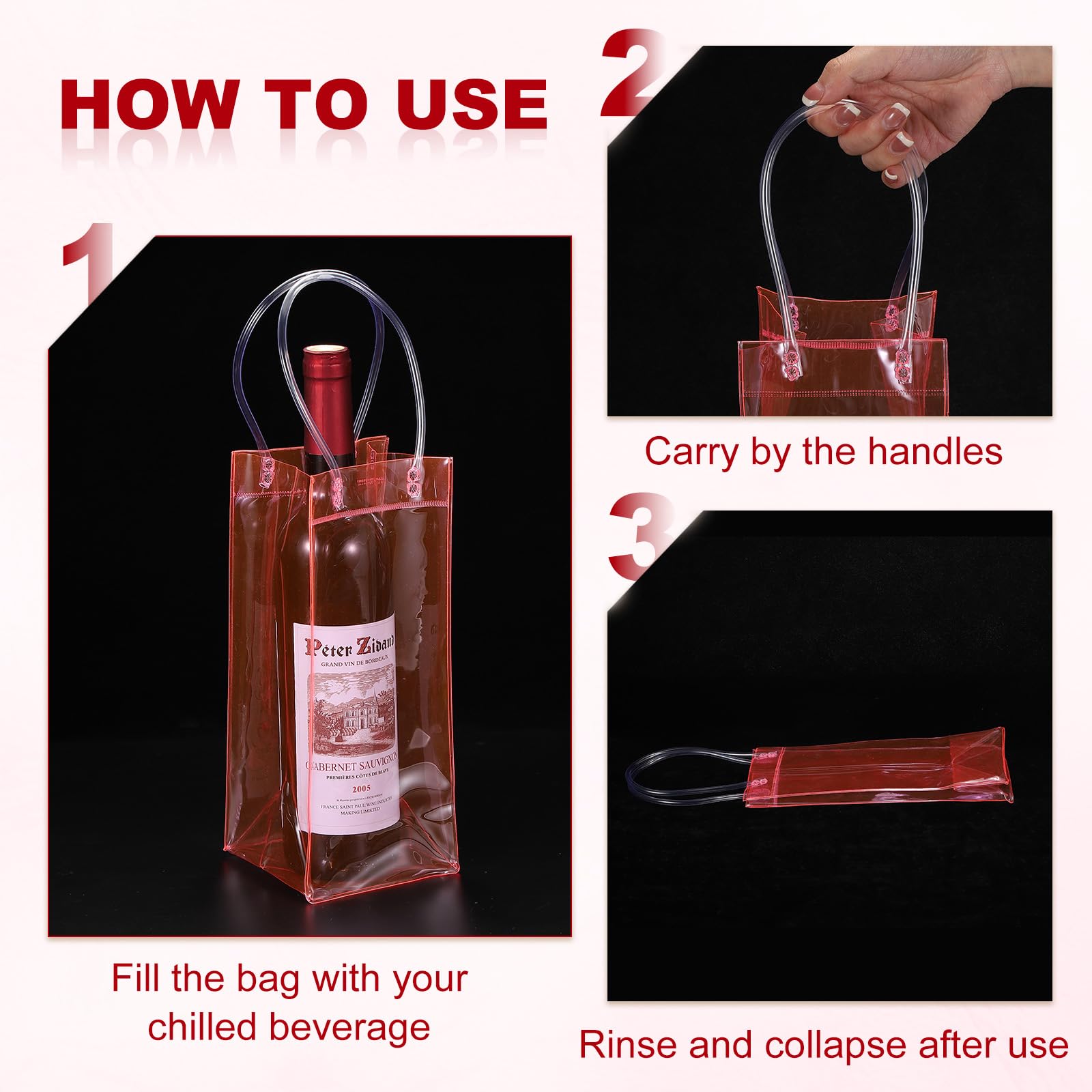 PATIKIL Bolsas De Vino Helado 10 Pcs Bolsas De Regalo Plegables Portátiles Transparentes De PVC Con Asas Para champaña Fiestas Al Aire Libre Cerveza Fría Bebidas Refrescadas Azul Marino