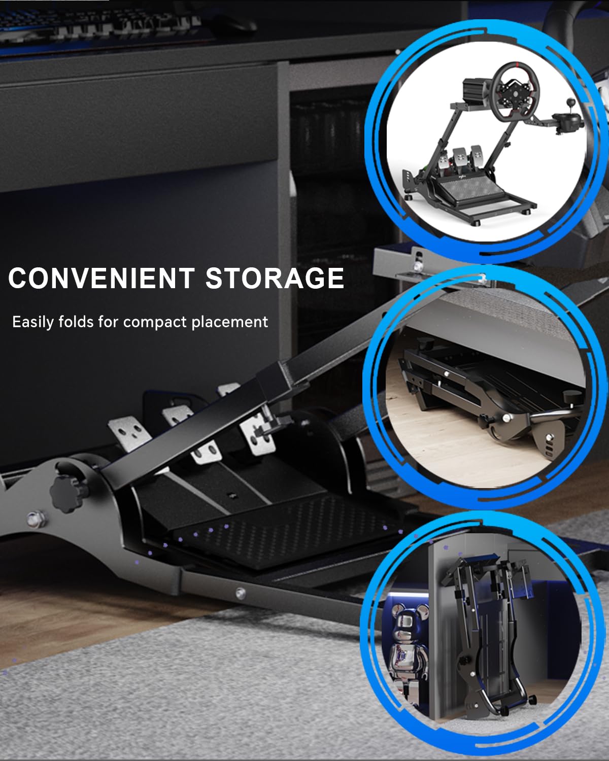 PXN A10 Gaming Lenkradständer – Faltbarer Verstellbarer Racing Lenkrad Ständer für G25 G27 G29 G920 G923 T248 T300RS T500RS TS-PC