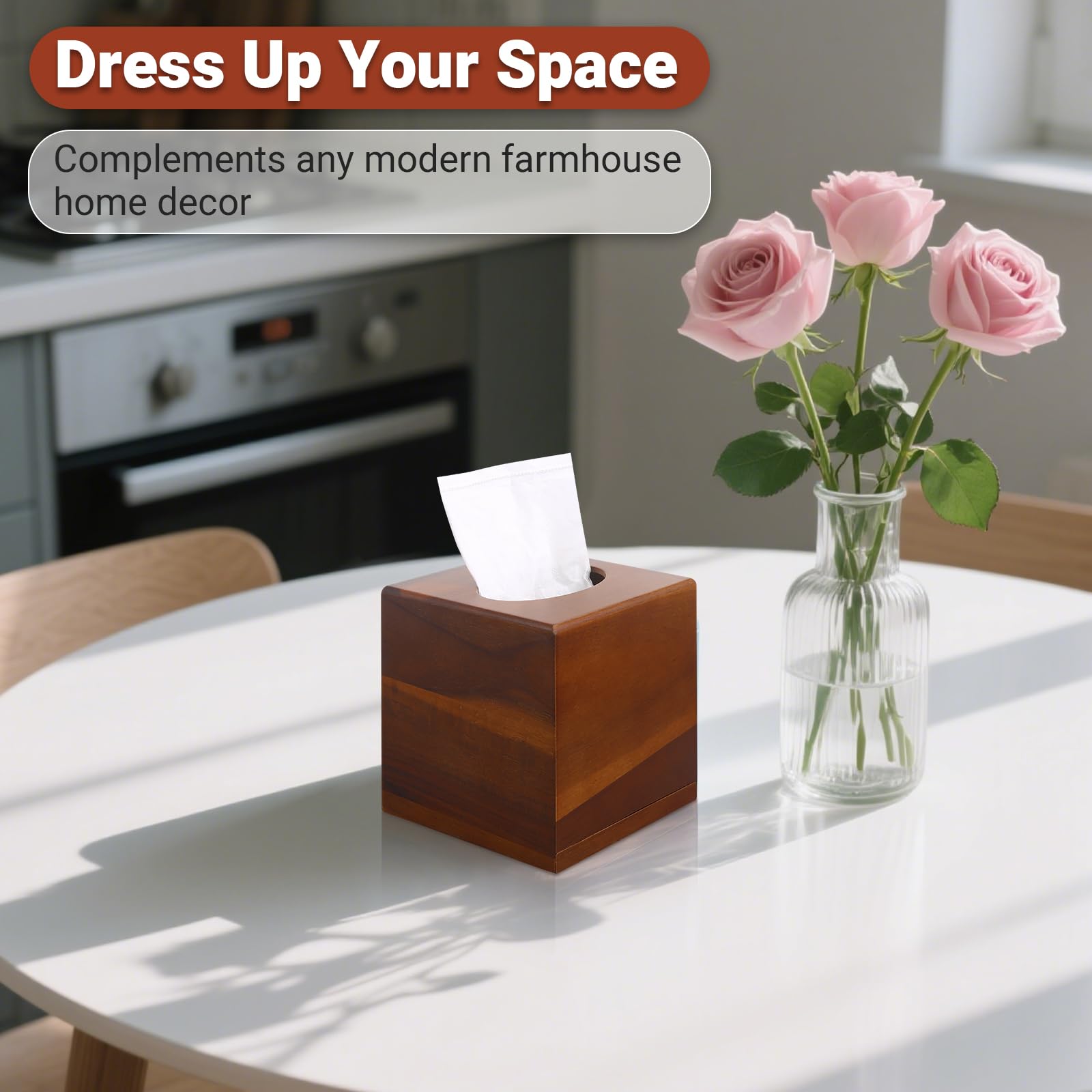 2 Pack Wooden Tissue Box Cover Square - Acacia Wood Tissue Box Holder for Tabletop Stands Bathroom Office- Decorative Facial Wood Tissue Box Cover for Modern Farmhouse Decor (Walnut)