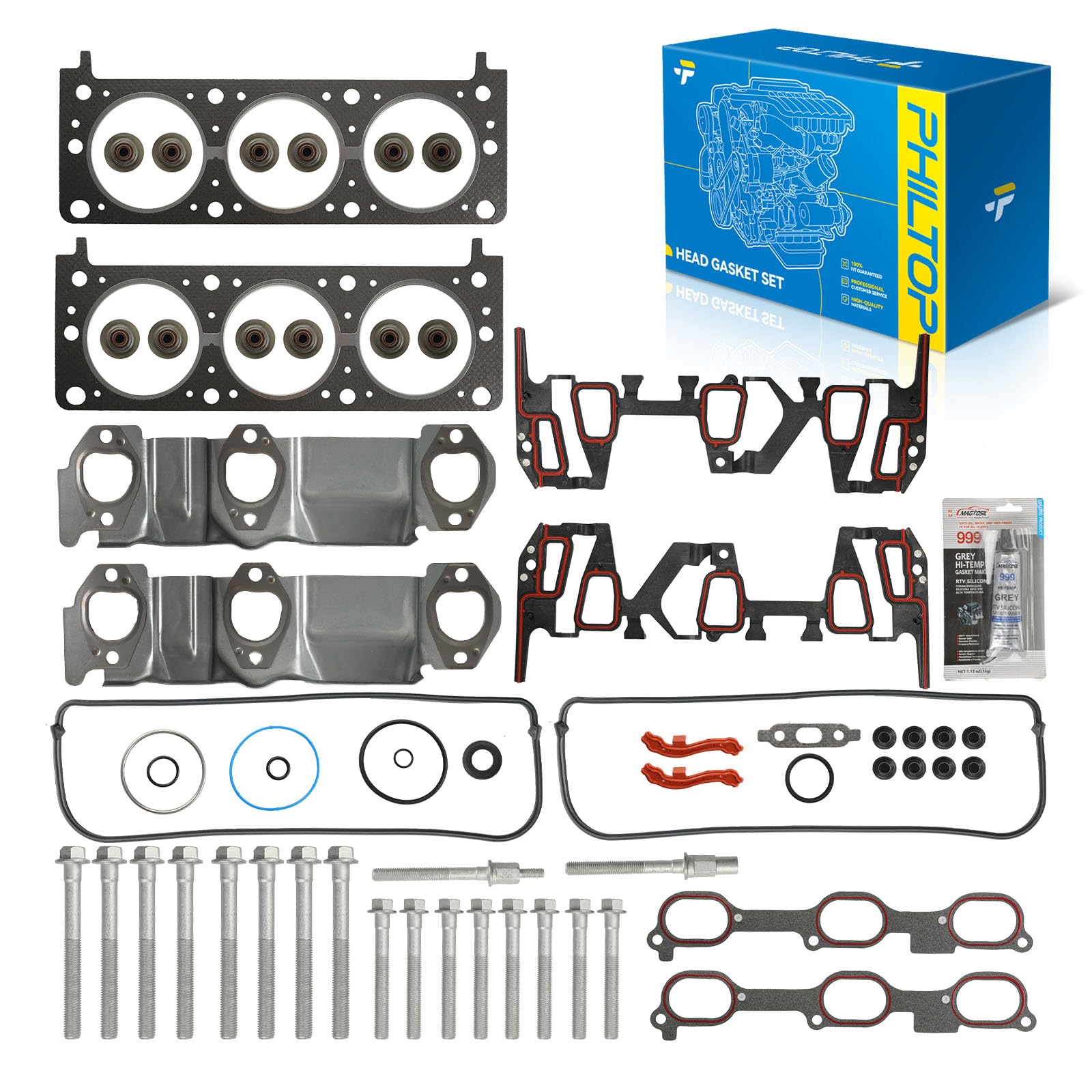 PHILTOP Head Gasket Kit for Equinox 2005-2009 3.4L, Torrent 2006-2009 3.4L | Engine Cylinder Head Gasket Kit with Bolts Fit for Chevrolet Pontiac, OE# HS13555, HS9071PT3, HS4956C