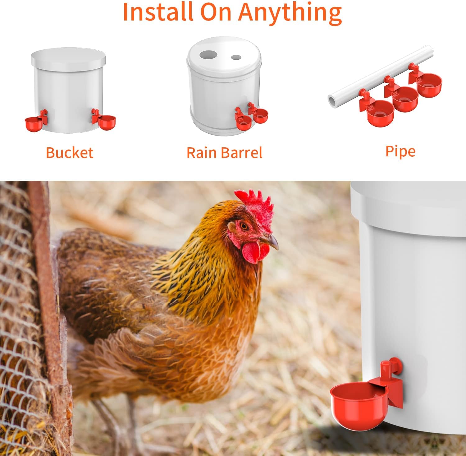 sansheng Chicken Waterer Cups,3/8 Inch Thread Automatic Chicken Water Cups(Pack of 6)