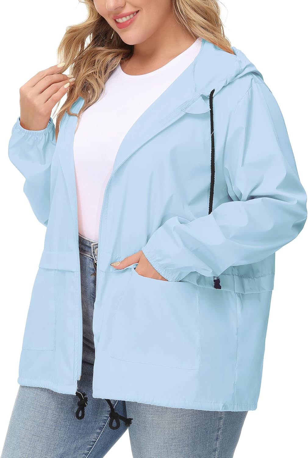 Avoogue Plus Size Raincoat Women Waterproof Rain Jacket Packable Outdoor Hooded Windbreaker - Image 2