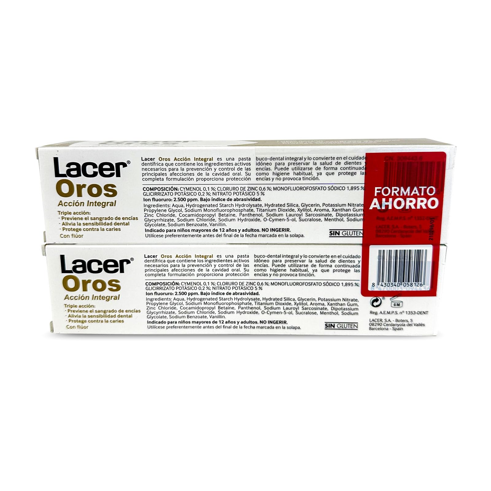 LACER OROS Zahnpasta, 2 x 125 ml, umfassender Mundschutz, dreifache Wirkung, verhindert Blutungen, reduziert die Empfindlichkeit der Zähne, schützt vor Karies (Packung mit 2)