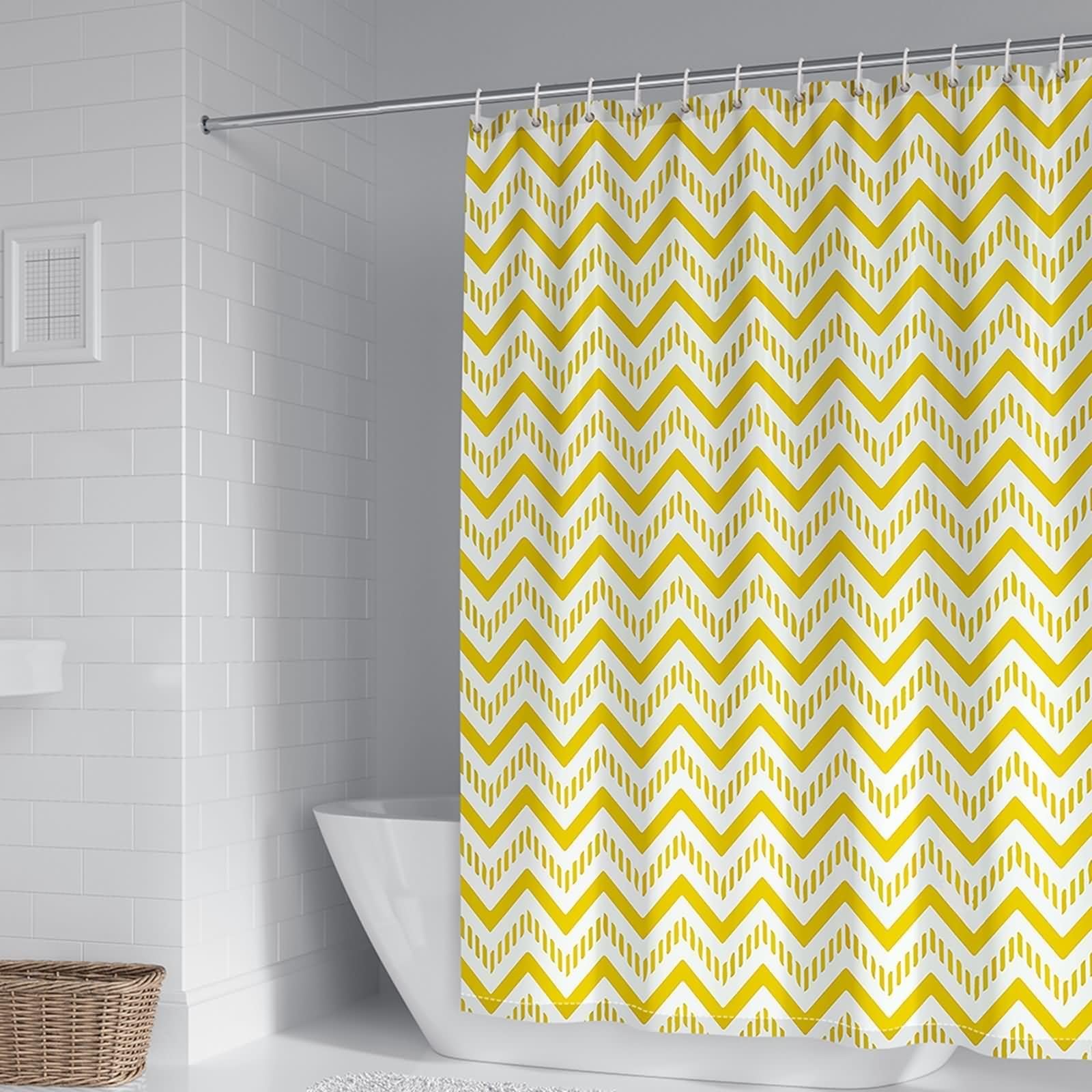 Rideau de douche polyester KnSam jaune ondulé 300x200 avec anneaux