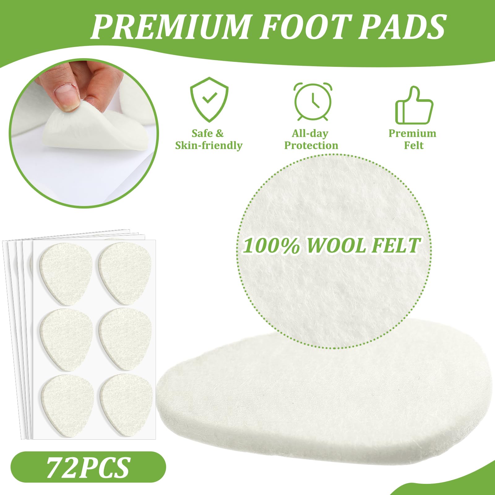 Cutecrop Paquete de 72 almohadillas metatarsianas para pies de 0.25 pulgadas de grosor, almohadillas adhesivas de fieltro suave para mujeres y hombres, soporte para el antepié y alivio del dolor
