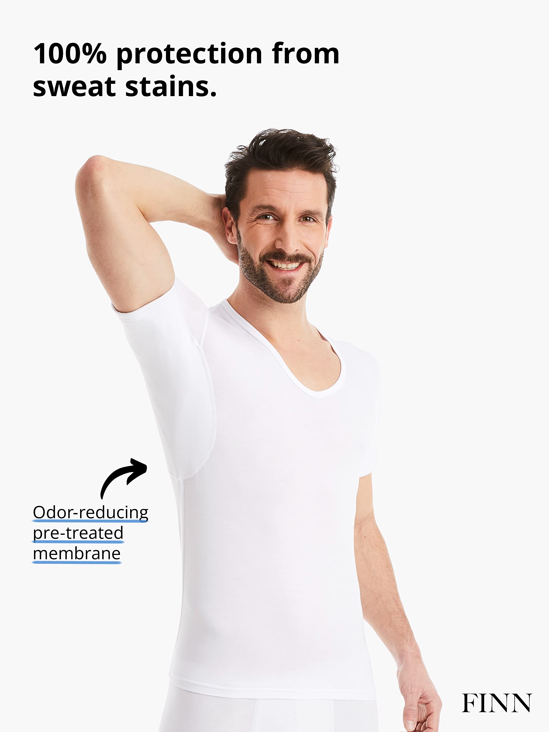 FINN Anti-sweat shirt for men with V-neck and integrated armpit pads to prevent excessive sweating - Image 2