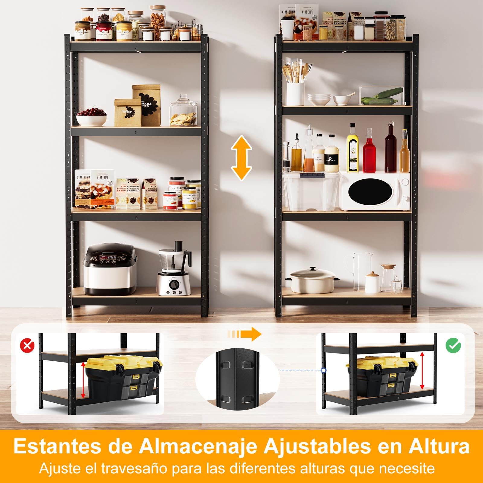 COSTWAY Estante de Almacenamiento para Garaje de Metal y MDF de 4 Niveles Estantería Pesado 80 x 40 x 160 cm Estante Servicio de Taller (Negro)