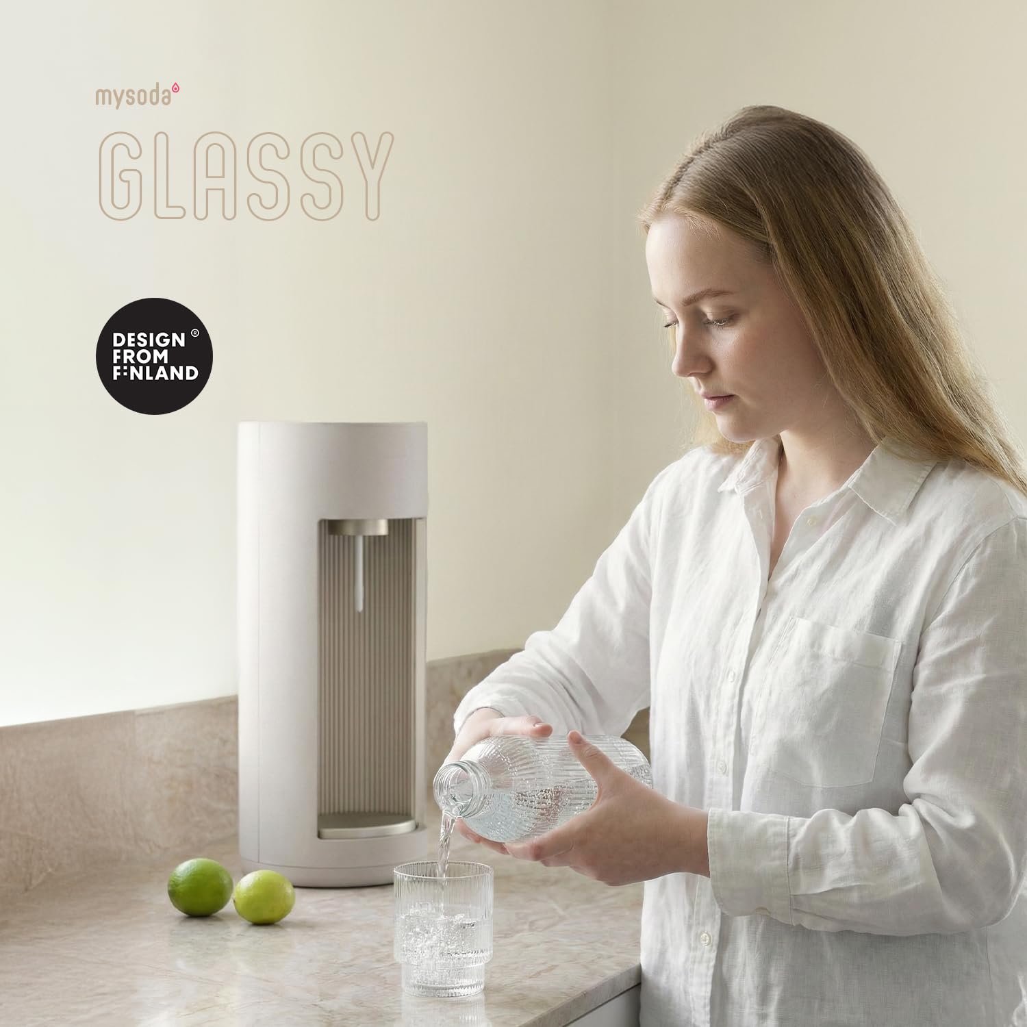 Mysoda Glassy - Machine à eau pétillante avec 1 bouteille en verre en un cylindre de CO2 – Clay
