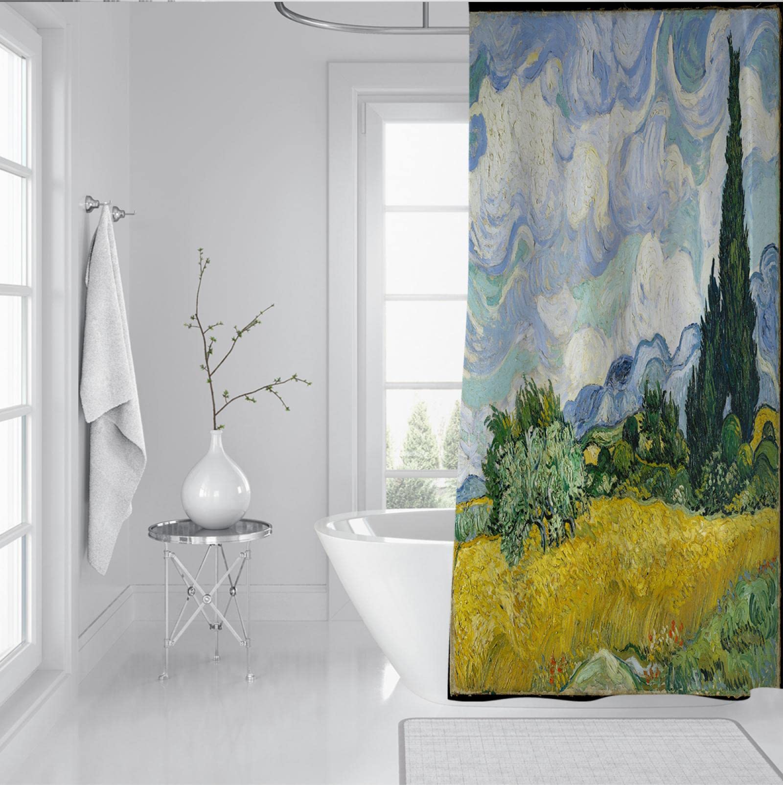 Extra Lungo Tenda Doccia Liner Campo Di Grano Bagno Doccia Tende Con Ganci Blu Giallo Tenda Doccia Tessuto Impermeabile W200 x L200cm
