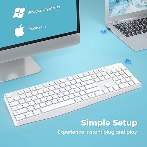 Miniatura 10 de Lovaky Teclado inalámbrico, teclado ergonómico de computadora inalámbrico de 2.4 G, luz indicadora ampliada, teclado de PC de tamaño completo con